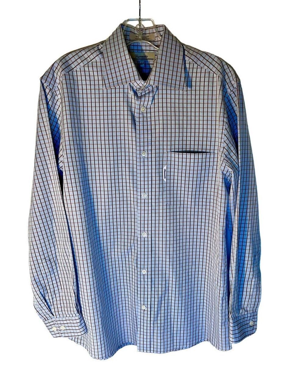 Faconnable France Dress Shirt Designer Plaid Long Sleeve Mens Size 3/15.5R